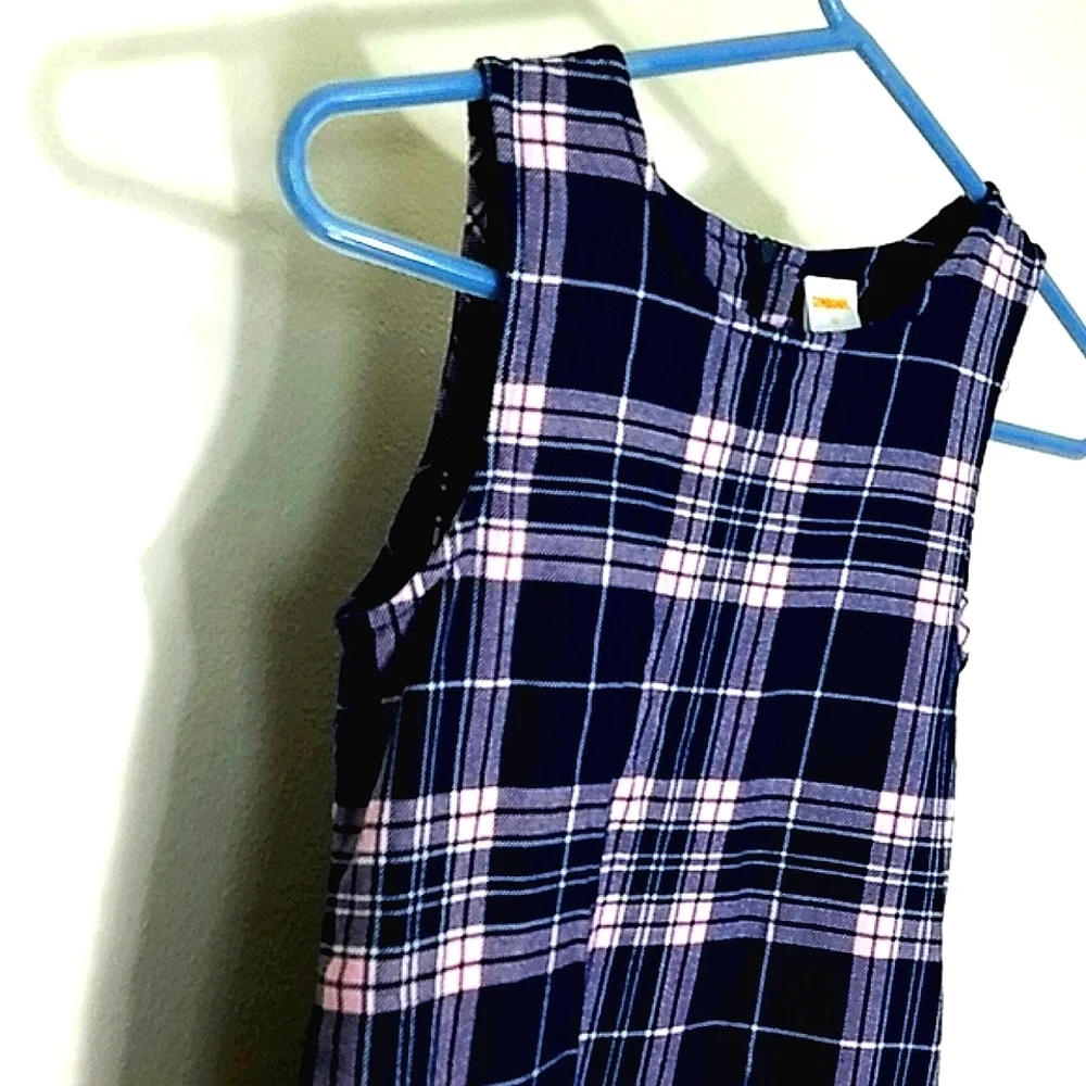 Gymboree Dress romper plaid ruffle navy pink MIDI drop waist bow